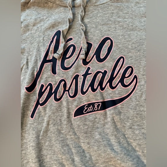 AEROPOSTALE L Gray Pullover Hoodie Navy Pink Cursive Logo Sweatshirt R $45 - Picture 4 of 7
